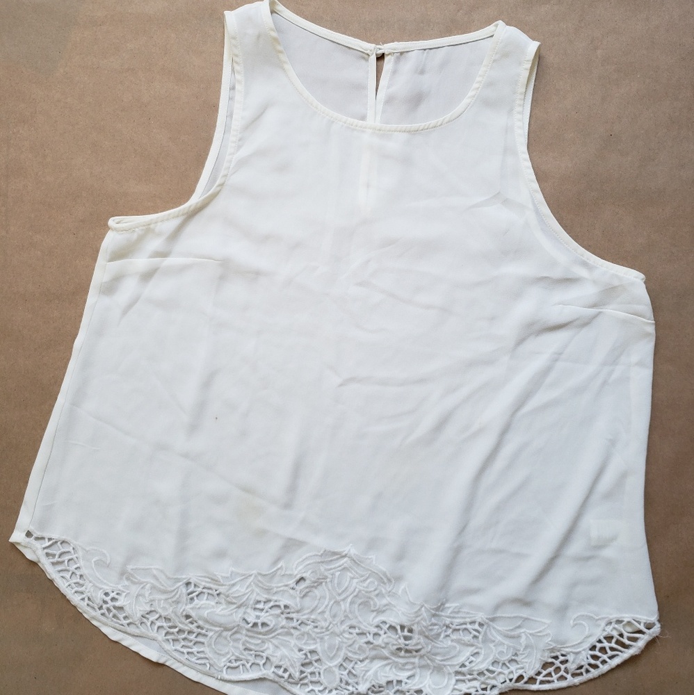 White Lace Flowy Tank Top Blouse